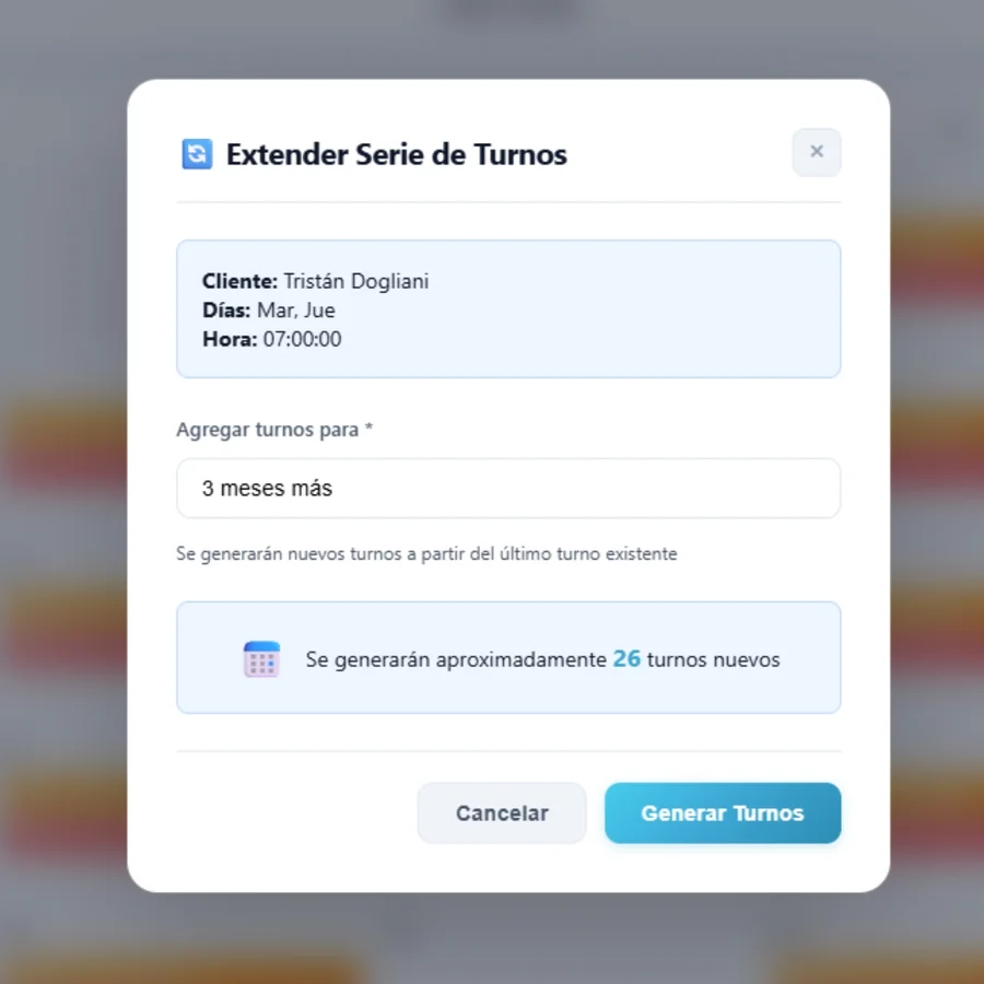 Modal de extender un turno