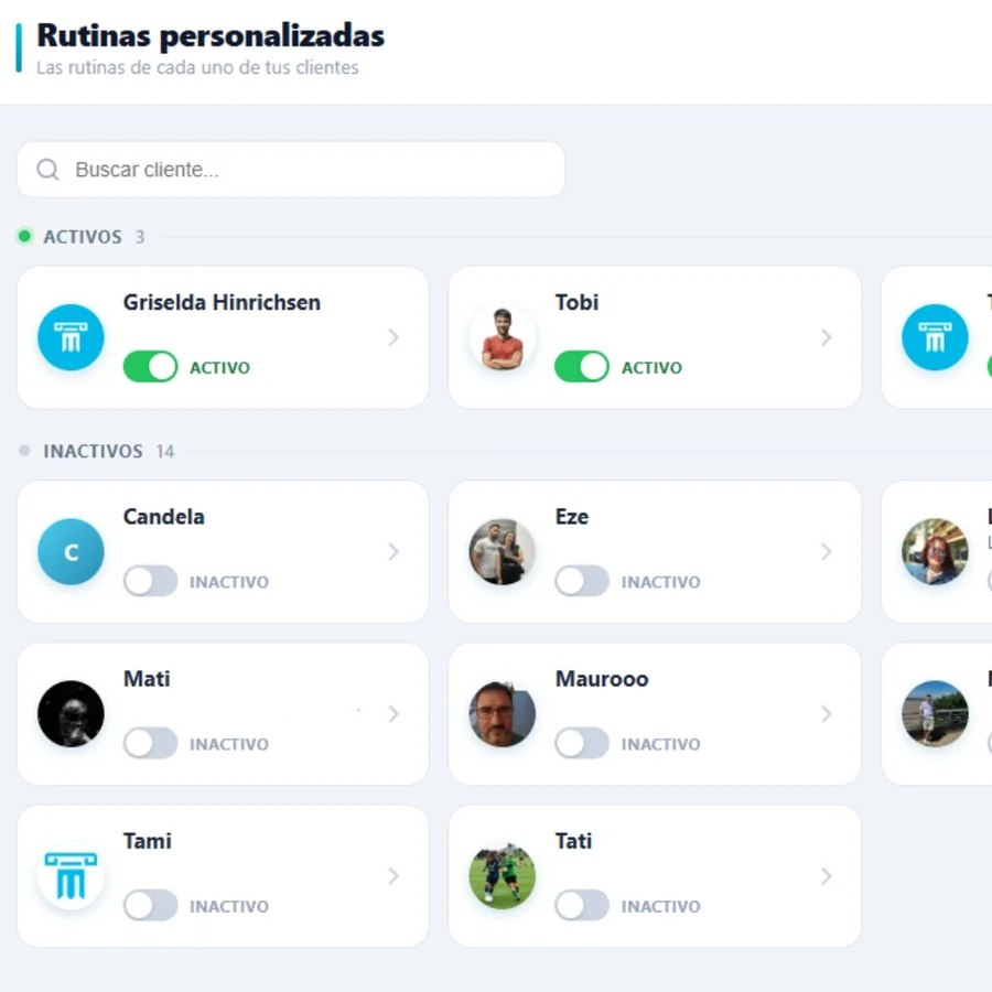 Lista de clientes activos e inactivos