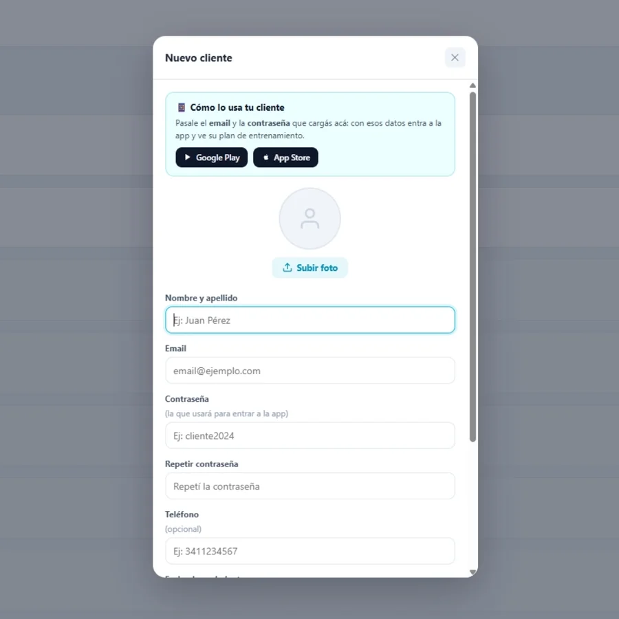 Modal de ficha del cliente