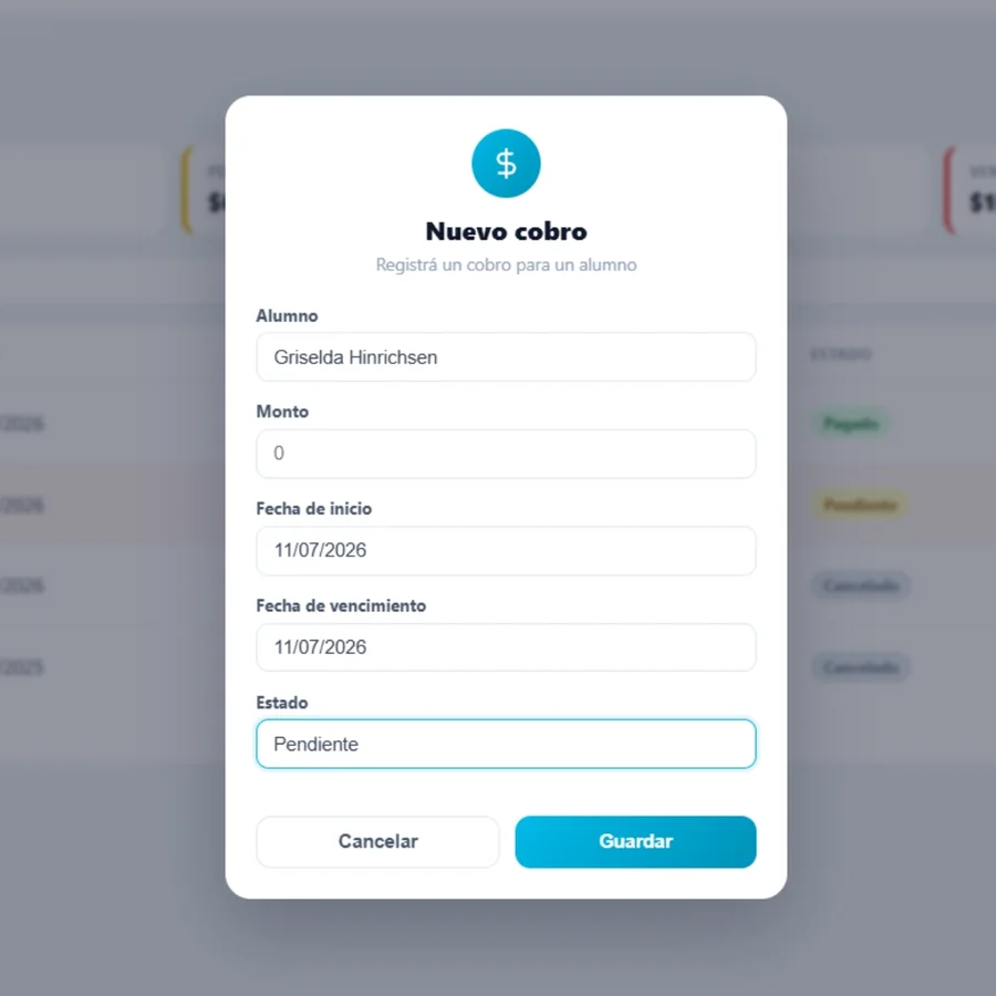 Modal de nuevo cobro