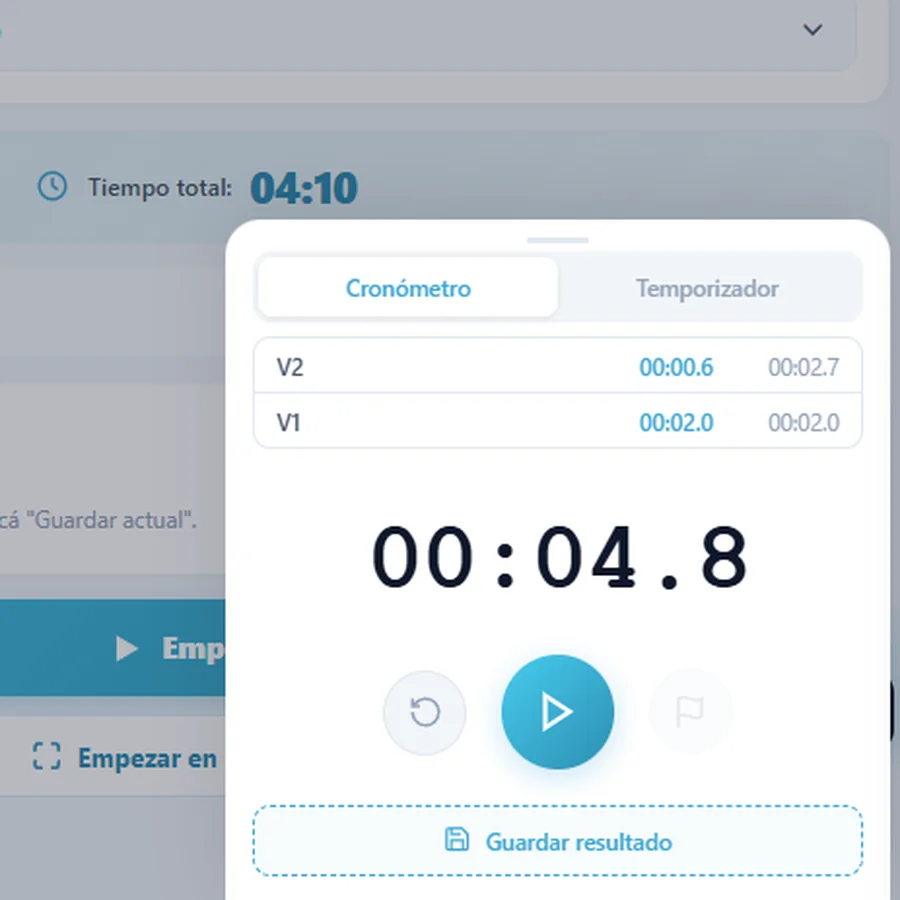 Cronómetro con tiempos parciales y guardar resultado