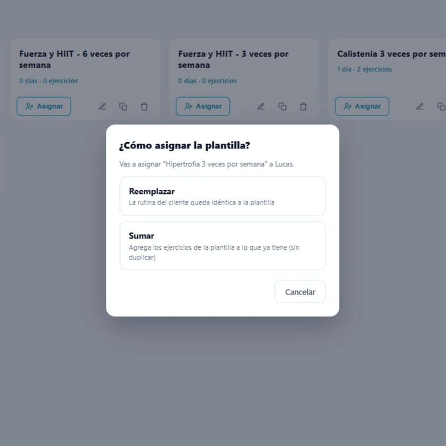Modal de reemplazar o sumar al asignar la plantilla