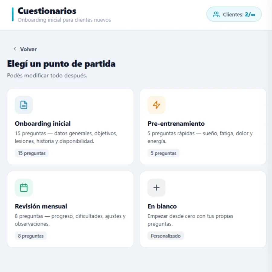 Plantillas de cuestionarios como punto de partida