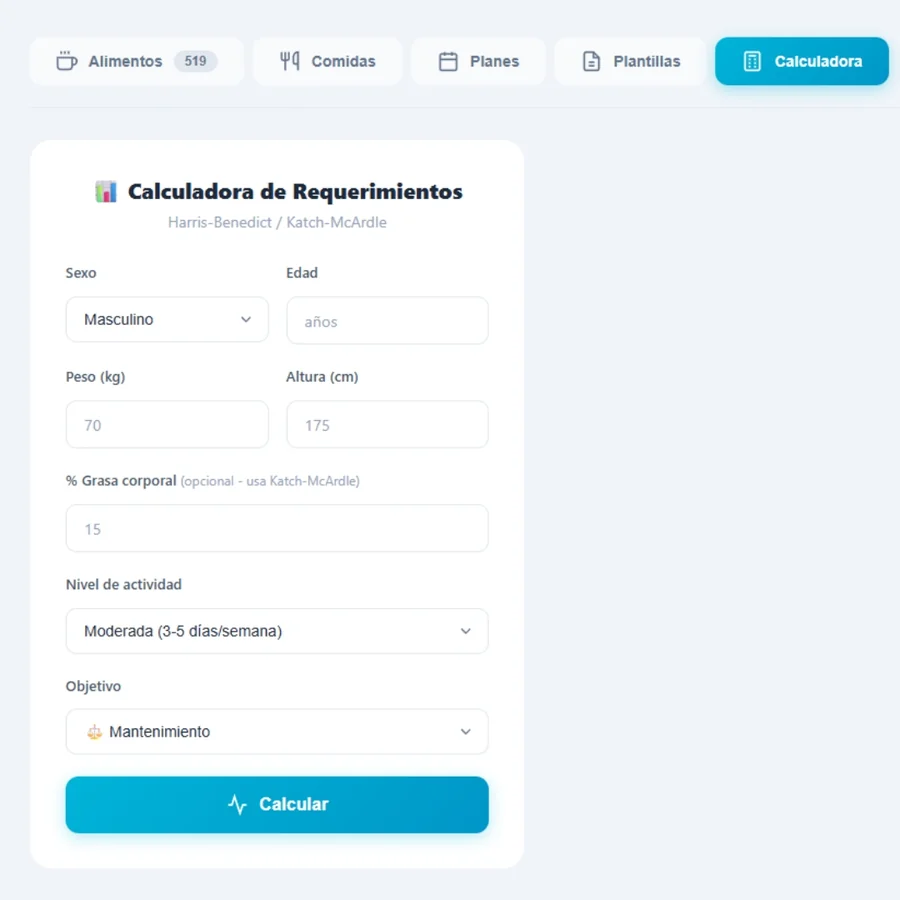 Calculadora de calorías y macros