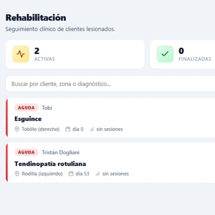 Lista de lesiones guardadas en rehabilitación